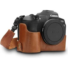 MegaGear MG1558 Canon EOS R Ever Ready Real Leather Camera Half Case with Strap Brown