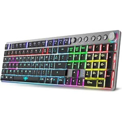 Spirit Of Gamer XPERT K1500 mehāniskā spēļu tastatūra bezvadu un Bluetooth RGB taustiņi 100% anti-ghosting slēdzis sarkans alumīnija spēļu tastatūra franču valodā, saderīga ar Mac, iOS, Android