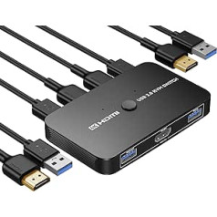 ABLEWE KVM jungiklis, aliuminio KVM jungiklis HDMI, USB jungiklis 2 kompiuteriams, pelės bendrinimas, palaikomas 4K@60Hz, 2 HDMI laidai ir 2 USB kabeliai įtraukti (juodi)