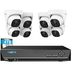 Reolink 4K novērošanas kameru komplekts, videonovērošana ar 8X 8MP PoE IP kameru un 16CH 4TB HDD NVR, personu noteikšana un transportlīdzekļa noteikšana, IP66, 30M IR nakts redzamība ārā, iekštelpās,