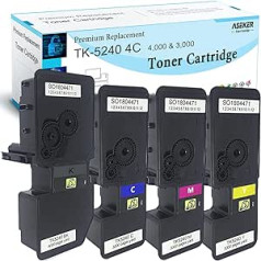 4 pakuotės suderinamos dažų kasetės TK5240 TK-5240, skirtos Kyocera Ecosys M5526cdn M5526cdw P5026 P5026cdn P5026cdw spausdintuvams, 4000 puslapių, skirtų TK5240K, 3000 puslapių TK5240K, 3000 TK22 psl.