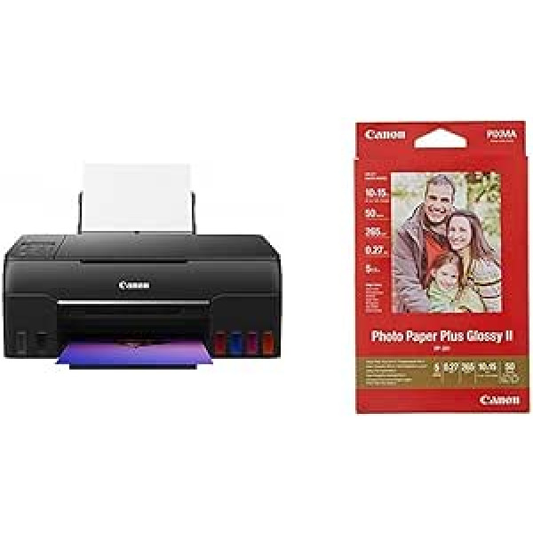 Canon daudzfunkcionālais printeris PIXMA G650 MegaTank printeris tintes printeris skeneris kopētājs melns un fotopapīrs PP-201 spīdīgs - 10 x 15 cm 50 loksnes tintes printerim - PIXMA printeris sarkans