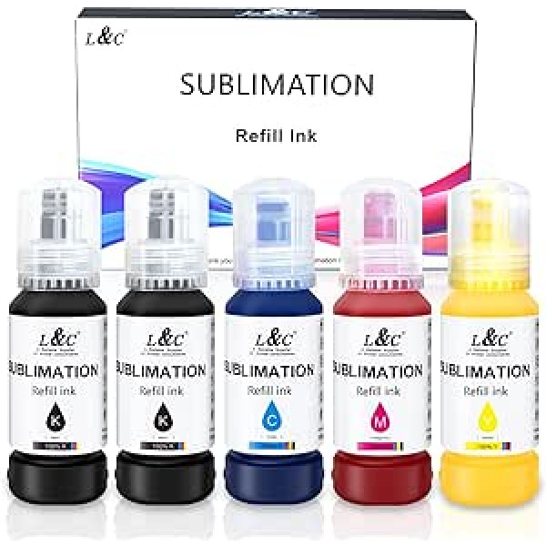 L&C 500 ml sublimācijas tinte Epson Ecotank 2400 ET2830 2815 4810 ET2720 ET2760 ET2750 ET2850 EcoTank printeriem (KKCMY)