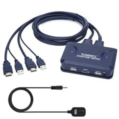 TCNEWCL 4K HDMI USB KVM Switch with 1.2 m HDMI & USB Cable, 2 Port KVM Switches HDMI KVM Switch for 2 Computers Parts 1 HD Monitor Keyboard Mouse with Remote Control