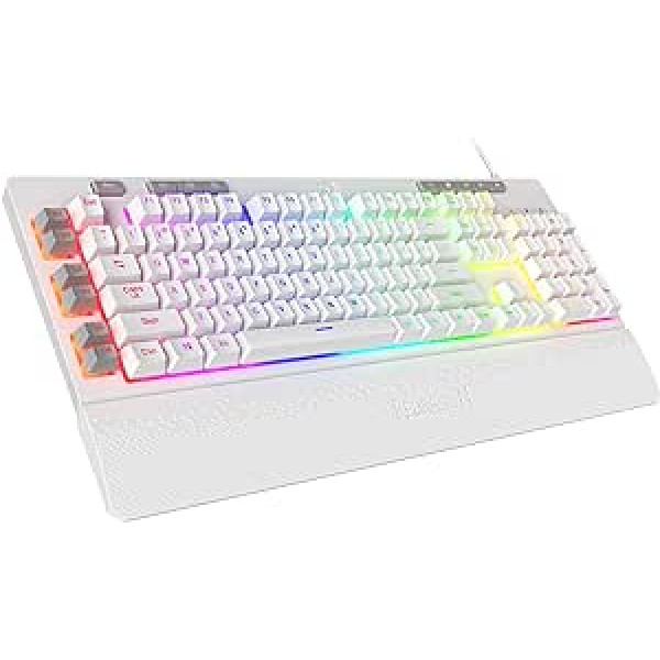 Redragon K512 Shiva US Layout White Membrane Gaming Keyboard, RGB Lighting, Programmable G Keys, Multi-Media Controls, Integrated Wrist Rest, QWERTY Layout