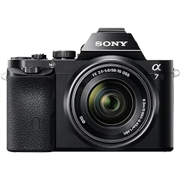 SONY Alpha 7 E-Mount pilna kadra digitālā kamera ILCE-7, 24,3 megapikseļi, 7,6 cm (3 collu) LCD displejs, BIONZ X, 2,3 megapikseļu OLED skatu meklētājs, NFC, iekļauts SEL-2870 objektīvs, melns