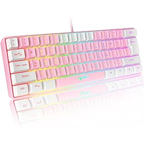 60% vadu RGB spēļu tastatūra 61 taustiņu pārnēsājama tastatūra ar 11 RGB gaismas peldošu ABS taustiņu vāciņu Pilns pretspoguļošanas taustiņi Mehāniska USB sajūta personālajam datoram Windows rozā baltā