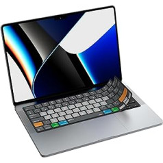 JCPAL macOS sparčiųjų klavišų klaviatūros apsauga QWERTY EU Layout klaviatūros dangtelis MacBook Pro 14 colių ir 16 colių M1 2021 A2442 A2485/M2 2023 A2779 A2780, MacBook Air 13