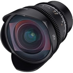 Samyang MF 14 mm T3.1 VDSLR MK2 Sony E — spilgts T3.1 īpaši plata leņķa kino un video objektīvs Sony E stiprinājumam, 14 mm fiksēts fokusa garums, pilnrāmja fokusa zobrati un APS-C 8K izšķirtspēja