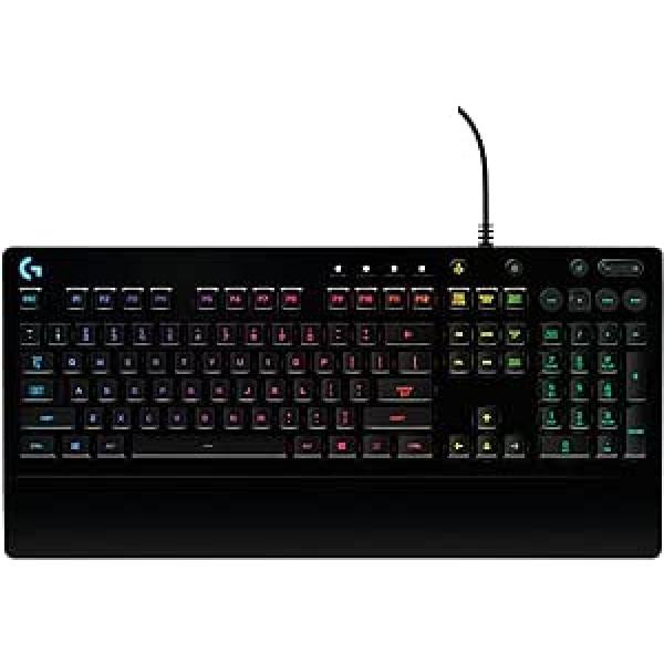 Logitech G213 Gaming Keyboard Prodigy, RGB apgaismojums, programmējami G taustiņi, multivides vadības ierīces, integrēts plaukstu balsts, drošs pret šļakatām, UK UK QWERTY izkārtojums, melns