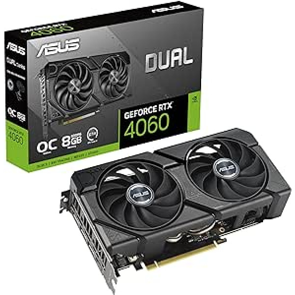 ASUS Dual GeForce RTX 4060 EVO OC Edition 8GB GDDR6 (PCIe 4.0, 8GB GDDR6, DLSS 3, HDMI 2.1a, DisplayPort 1.4a, Axial Tech Fan Design, 0dB, Dual BIOS, Auto-Extreme Technology)