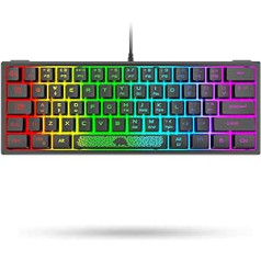 LexonElec K61 60% procentu tastatūra spēļu personālajam datoram RGB apgaismojums, melns — mini UK izkārtojums QWERTY tastatūra — mehāniska sajūta, ergonomika — pretvēstures dubultshot taustiņu vāciņi — PS4 klēpjdatoram