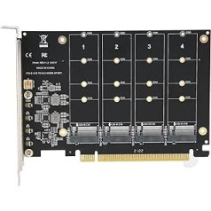 ASHATA 4 portu M.2 PCIe adapteris, M.2 SSD uz PCIe Express 3.0 X16 kontroliera paplašināšanas karte, atbalsta PCIE Split vai PCIE RAID, darbvirsmas cietvielu disku pārveidotāju (ph44)