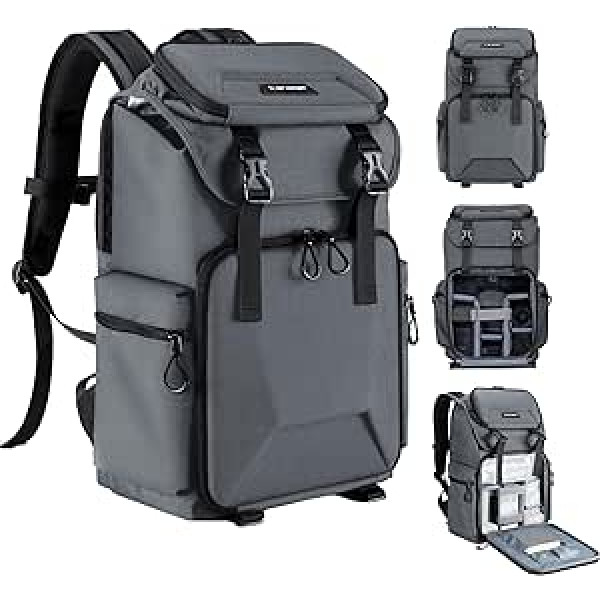 K&F Concept Camera Bag for Photographer, Travel Bag for Tripod, Camera Lens, Accessories with Laptop Compartment and Rain Cover, Waterproof Multifunctional Camera Bags for DSLR Cameras, gray, Camera