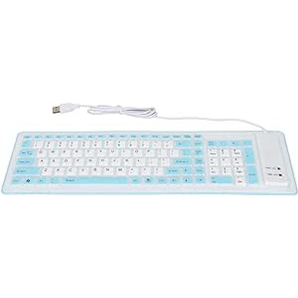 Zunate salokāma silikona tastatūra, elastīga tastatūra, saliekama tastatūra, 103 taustiņi, ūdensnecaurlaidīga, putekļu necaurlaidīga, USB, vadu, klusa, mīksta pieskāriena tastatūra personālajam datoram, piezīmjdatoram, klēpjdatoram (zilā 