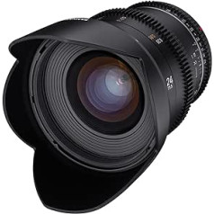 Samyang MF 24 mm T1,5 VDSLR MK2 MFT — spilgts T1,5 platleņķa kino un video objektīvs MFT stiprinājumam, 24 mm fiksēts fokusa garums, sekošanas fokusa zobrati pilna kadra, APS-C un MFT, 8K izšķirtspēja