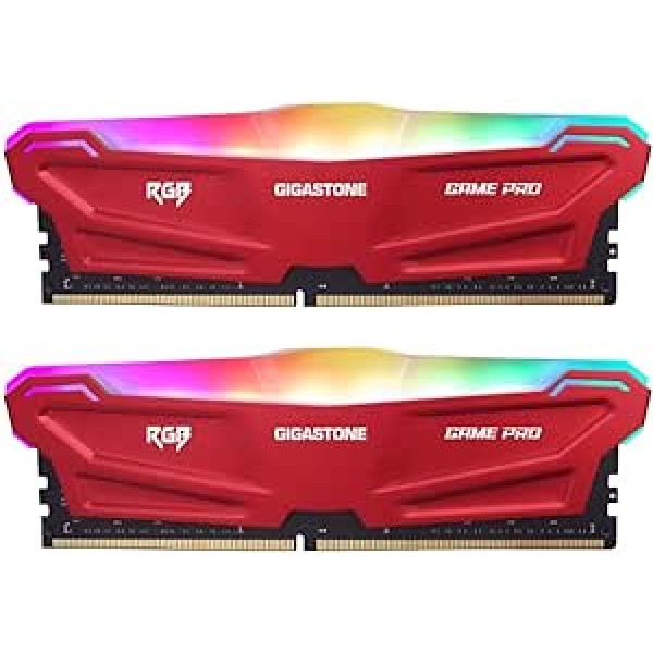 RAM DDR4: Gigastone Red RGB Game PRO Desktop RAM 16GB (2x8GB) DDR4 16GB DDR4-3200MHz PC4-25600 CL16 1.35V 288 pin Unbuffered Non ECC UDIMM per PC Gaming Desktop Memory Module (Solo Desktop)