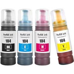 4 Colour 104 Ink Bottles Compatible with Epson ET-2710 ET-2711 ET-2712 ET-2714 ET-2715 ET-2720 ET-2721 ET-2726 ET-2810 ET-2811 ET-2812 ET-2812 ET-2814 ET-2815 ET-2820 ET-2821 ET-4800 Printer