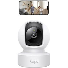 Tapo TP-Link C212 360° WiFi novērošanas kamera, Ethernet/Wi-Fi savienojums, 2K izšķirtspēja, kustības izsekošana, nakts redzamība, divvirzienu audio, savietojams ar Alexa un Google palīgu, zīdaiņiem/mājdzīvniekiem