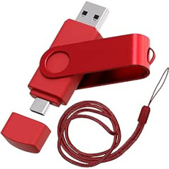 Vixelle 128 GB High Speed USB 3.0 Type-C Flash Drive with Lanyard - 360° Swivel Pen Drive with Keychain Loop - 2-in-1 Dual USB C Memory Stick - 128 GB USB Stick for Smartphone, Tablet & Computer - Red