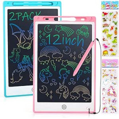 Auney LCD Writing Board Children 12 Inches, Pack of 2 Painting Board, Magic Board, Colourful Screen, Erasable Electronic Painting Board for Children, Educational Toy from 2 3 4 5 6 Years Girls Boys