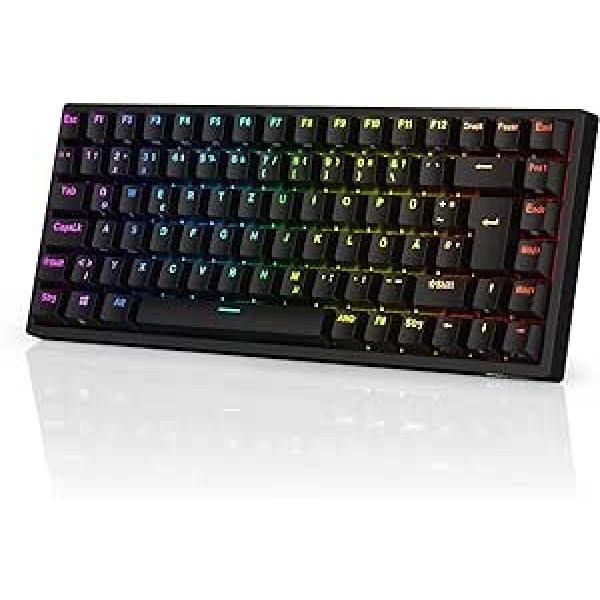 RK ROYAL KLUDGE RK84-DE 75% Gaming Keyboard, 85 Keys Compact Keyboard, Bluetooth Mechanical Keyboard, Blue Switches, RGB Backlight, 2.4 GHz Gaming Keyboard for Mac & Windows, Black