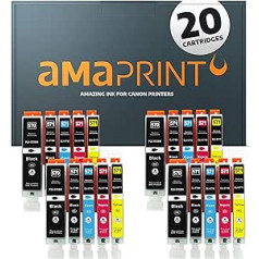 Amaprint 20 XL kasetnes, kas saderīgas ar Canon PGI 570 CLI 571 Pixma MG5700 MG5750 MG5751 MG5752 MG5753 MG6850 MG6851 MG6852 MG6851 MG6852 MG6853 TS505TS05000TS0500000 TS500