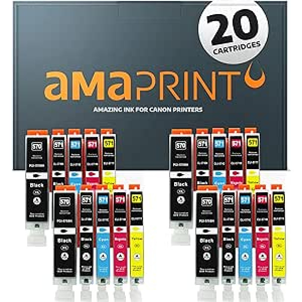 Amaprint 20 XL kasetnes, kas saderīgas ar Canon PGI 570 CLI 571 Pixma MG5700 MG5750 MG5751 MG5752 MG5753 MG6850 MG6851 MG6852 MG6851 MG6852 MG6853 TS505TS05000TS0500000 TS500