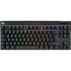 Logitech G PRO X TKL LIGHTSPEED bezvadu spēļu tastatūra, īpaši mobils dizains bez ciparu tastatūras, Lightsync RGB, PBT taustiņu vāciņi, taustes slēdži (GX brūns), QWERTZ vācu izkārtojums, melns