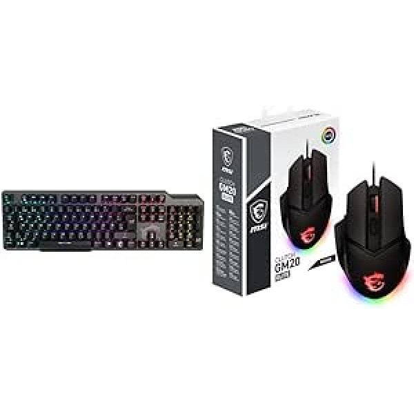 MSI Vigor GK50 Elite Box White Mechanical Gaming Keyboard (DE Layout) QWERTZ - Kailh Box White Switches, Ergonomic Keycaps, Metal Finish & CLUTCH GM20 Elite Gaming Mouse - 6400 DPI - Wired