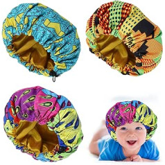 „Prasacco“ pakuotė iš 3 vaikiškos satino naktinės kepuraitės, spalvinga elastinga naktinė kepurė, daugkartinė dušo kepurė, reguliuojama miegojimo kepurė su elastine juostele vaikams, moterims ir mergaitėms – galvos apimties spindulys 22 