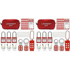 Bntaomle 2Satz Lockout-Tagout-Kit – Lockout-Tagout-Tag, Nylonbinder, Nylon-Aufbewahrungstasche, Rotes Sicherheitsvorhängeschloss, Lockout-Tagout- (Rotes Kit)