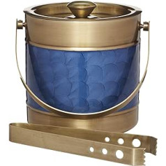 BarCraft Midnight Luxe Ice Bucket Ice Bucket with Lid and Stainless Steel Tongs, Blue with Brass Colours, 17 x 16.5 cm Ice Bucket, Ice Bucket, Ice Bucket