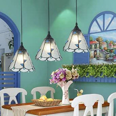 E27 LED piekarināmā gaisma Vintage Tiffany ēdamistabas lampa apaļš stikls radošs dizains Vidusjūras piekarināms gaisma virtuvēm Guļamistabas bāra bēniņu pusdienu galda lampa Lustras augstums regulējams diametrs 50