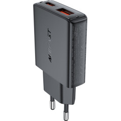 Acefast Mažas plokščias GaN PD 30W USB-A USB-C įkroviklis, juodas
