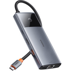 6in1 HUB adapteris USB-C uz USB-A / USB-C / PD / HDMI / RJ-45 melns