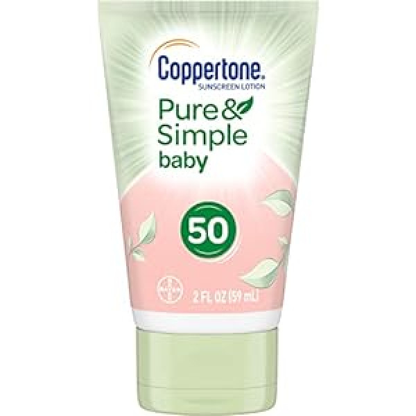 Coppertone WaterBabies Pure & Simple Tear Free Mineral Based Sunscreen Lotion Broad Spectrum SPF 50 (2-Fluid-Ounce, Travel Size)