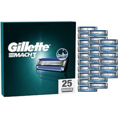 Gillette Mach3 skuvekļu asmeņi, 25 rezerves asmeņi vīriešu slapjiem skuvekļiem ar trīskāršu asmeni