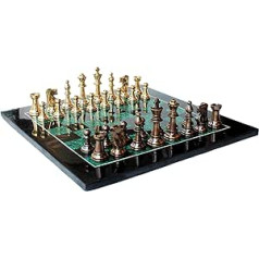 StonKraft Black Marble and Malachite Stone Chessboard Set + Brass Chess Pieces Game Pieces - Decorative Stone Chess - Home Decoration - 15