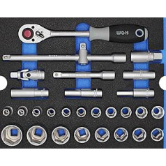 1/2 Inch Socket Spanner Set with Ratchet and Hexagonal Nut Set 29 Pieces | WGB Foam Insert Tool Module 6020