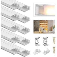 DazSpirit Aluminium LED Profile U-Shape, 10 Pieces 1 m / 3.3 ft LED Aluminium Channel with Covers in Milky White End Caps and Mounting Clips (no LED Strips)