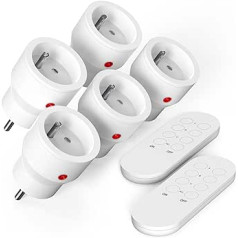 SURNICE 10A bezvadu tālvadības pults barošanas ligzda 40 m atvērta diapazona 2300 W Plug and Play 5 kontaktligzdas un 2 tālvadības pults