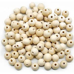 120 pieces x 16 mm round wooden beads set, wooden beads for threading, untreated wooden balls with hole, round wooden beads, natural, beads wood for DIY jewellery, making, arts, crafts, necklace,