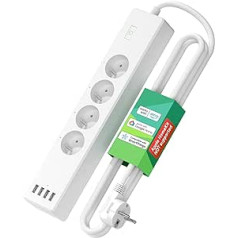 16A WIFI Power Strip (Type E) Compatible with Alexa, Google Home and SmartThings, Programmable Multiple Socket (4 AC Outlets and 4 USB Ports) with Timer Function and Remote Control