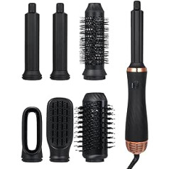 6 in 1 Negative Ion Hot Air Brush Set, Styler Brush with Hair Dryer, Round Brush Hairdryer, Airflow Curling Iron, Automatic, Hair Straightener Brush for Drying, Volumising, Straightening, Straight