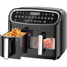 Dubultā karstā gaisa cepeškrāsns, Tower Airfryer - 10 litru XXL tilpums, 12 iepriekš iestatītas programmas, taimera funkcija, dubultā atvilktne visai vistas gaļai, veselīga eļļa un zema tauku satura pagatavošana