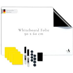 ALESA Whiteboard Film, 90 x 60 cm, Magnetic and Self-Adhesive for Smooth Surfaces, Magnetic Film, White, Including Whiteboard Marker and Magnets - for Office and Home No Drilling