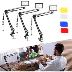 3 Packs 70LED Video Light with Clamp Suspension Scissor Arm Stand/Colour Filter, Obeamiu 5600K USB Studio Lighting Kit for YouTube