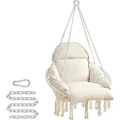 SONGMICS Подвесное кресло-качалка с толстой подушкой в скандинавском стиле для гостиной, патио, сада, балкона, максимальная нагрузка 120 кг, беже