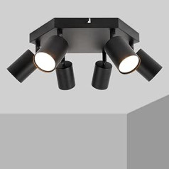 TaFiCo LED griestu lampa 6 spuldzes grozāms GU10 griestu prožektors LED moderns prožektoru stienis griestu gaismas prožektors melns metāls - spuldze nav iekļauta